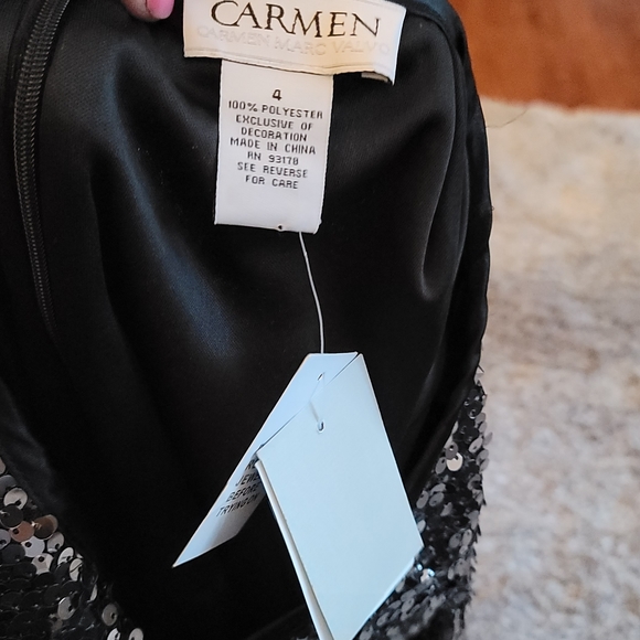 NWT! Carmen Marc Valvo Black Silver Gunmetal Sequined Skirt 4 - Picture 7 of 9